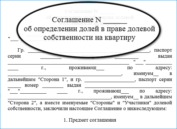 Образец соглашения о разделении долей